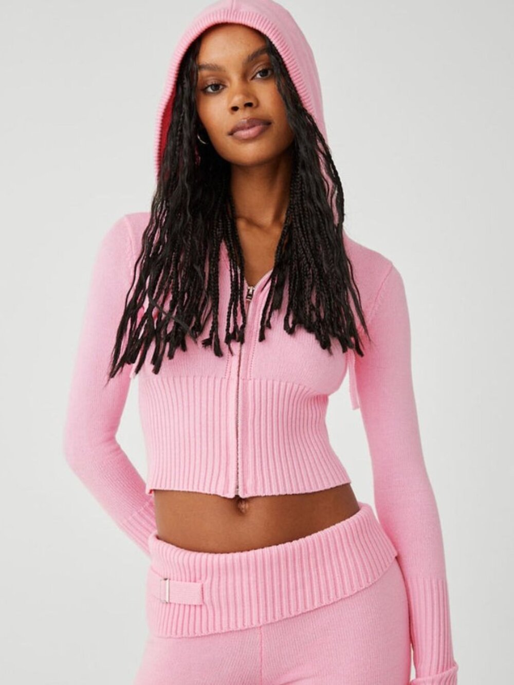 Frankie's Bikinis Aimee Cloud Knit Zip Up Hoodie - Valentine Pink - Size XL